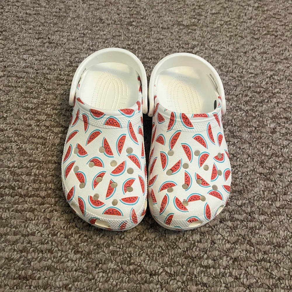 Watermelon pattern crocs.